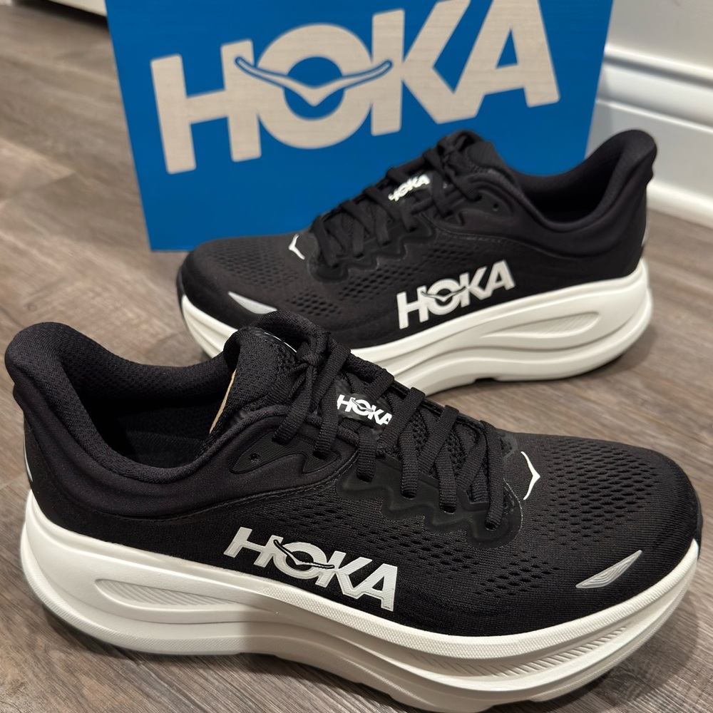 Hoka One One Bondi 9 Black White Running Sneakers - Picture 3 of 14